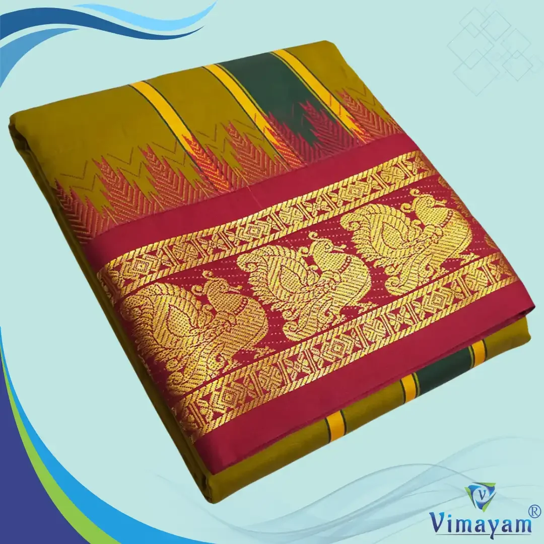 Zari Gold Color Karishma Soft Silk 7 Inch Border Fine Quality Dhoti