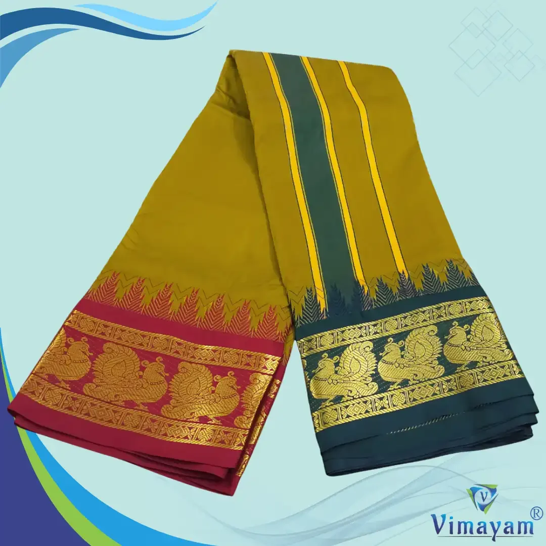Zari Gold Color Karishma Soft Silk 7 Inch Border Fine Quality Dhoti 2