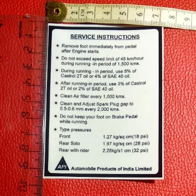 API SERVICE INSTRUCTION STICKER FOR LAMBY 150