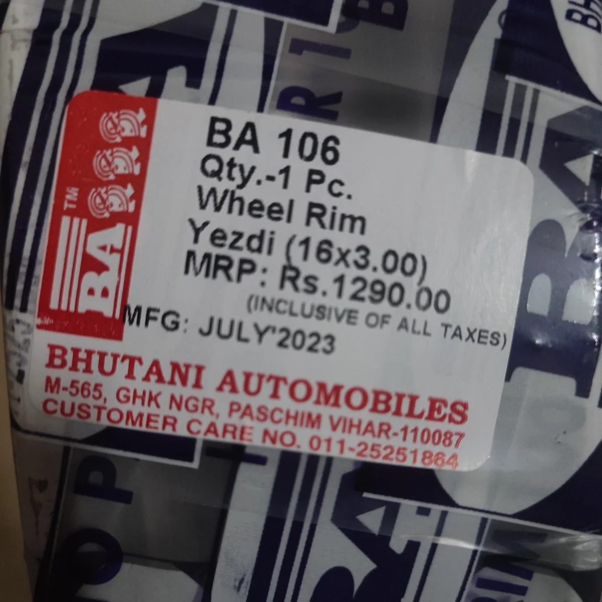 BA BRAND YEZDI RIM FOR RX SERIES BIKE 2