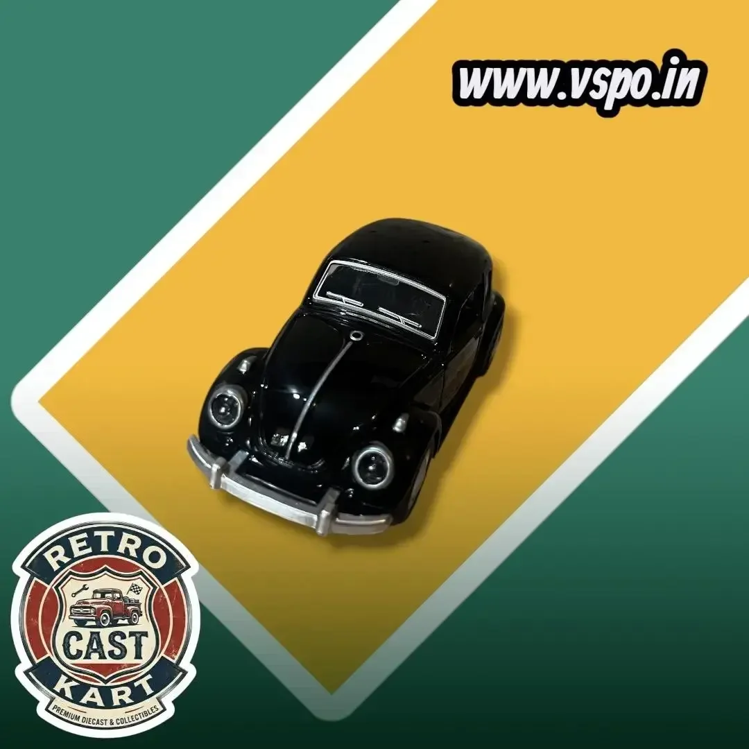 Black Vintage Volkswagen Beetle 5 inch Scale Die Cast Metal Model Toy Car