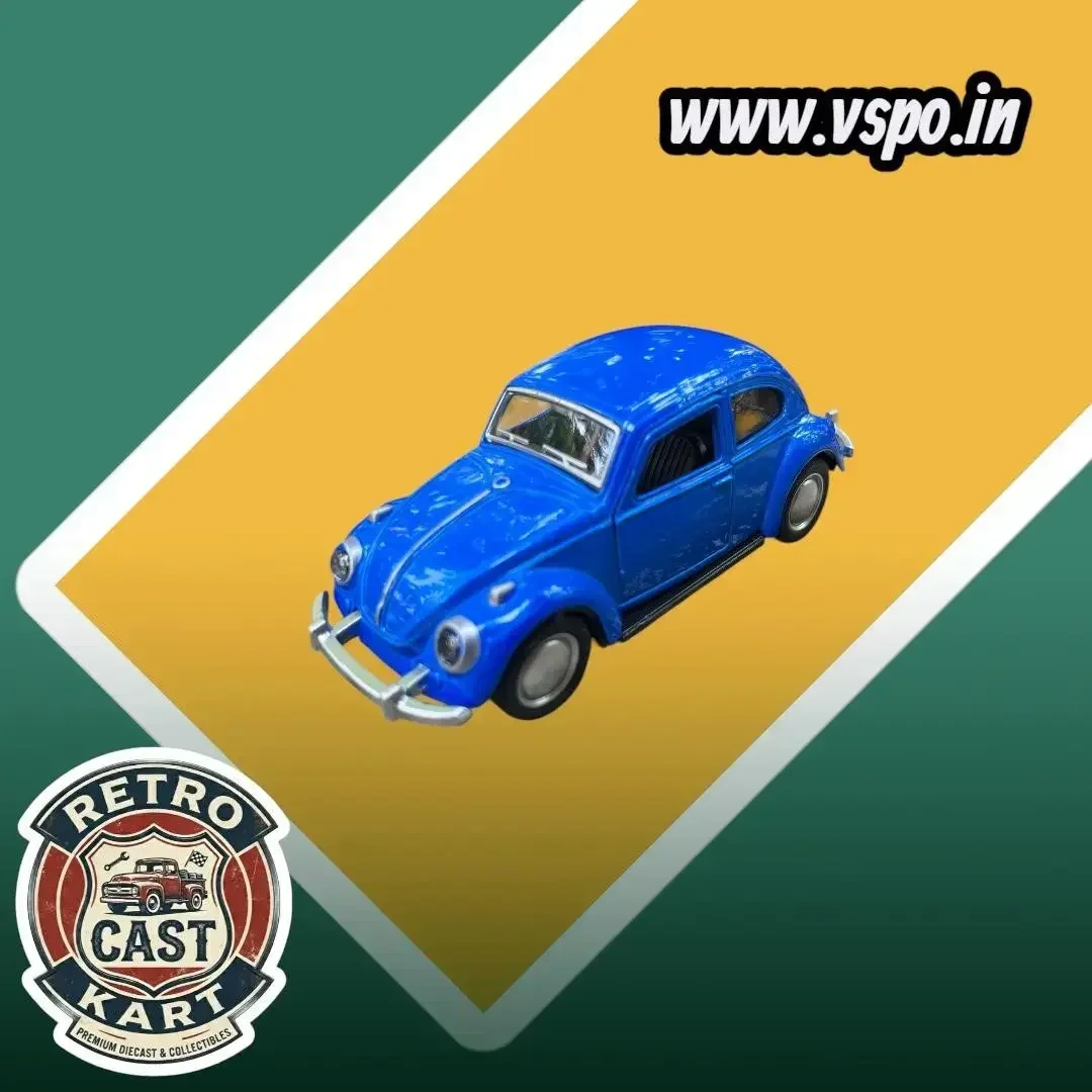 Blue Vintage Volkswagen Beetle 5 inch Scale Die Cast Metal Model Toy Car