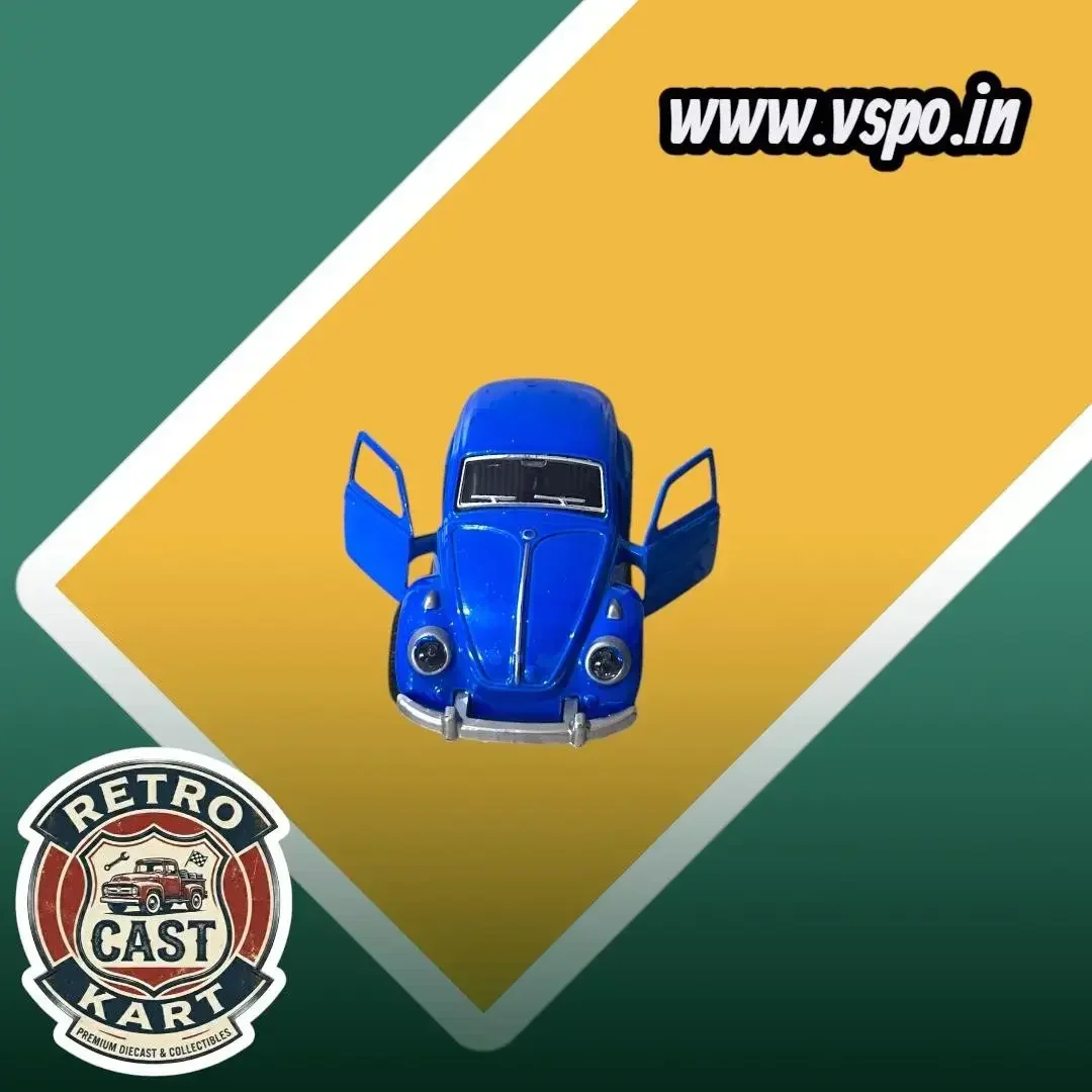 Blue Vintage Volkswagen Beetle 5 inch Scale Die Cast Metal Model Toy Car 3