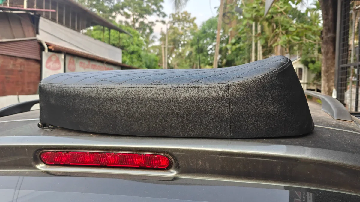Cafe racer type black custom made long seat for chetak priya vespa