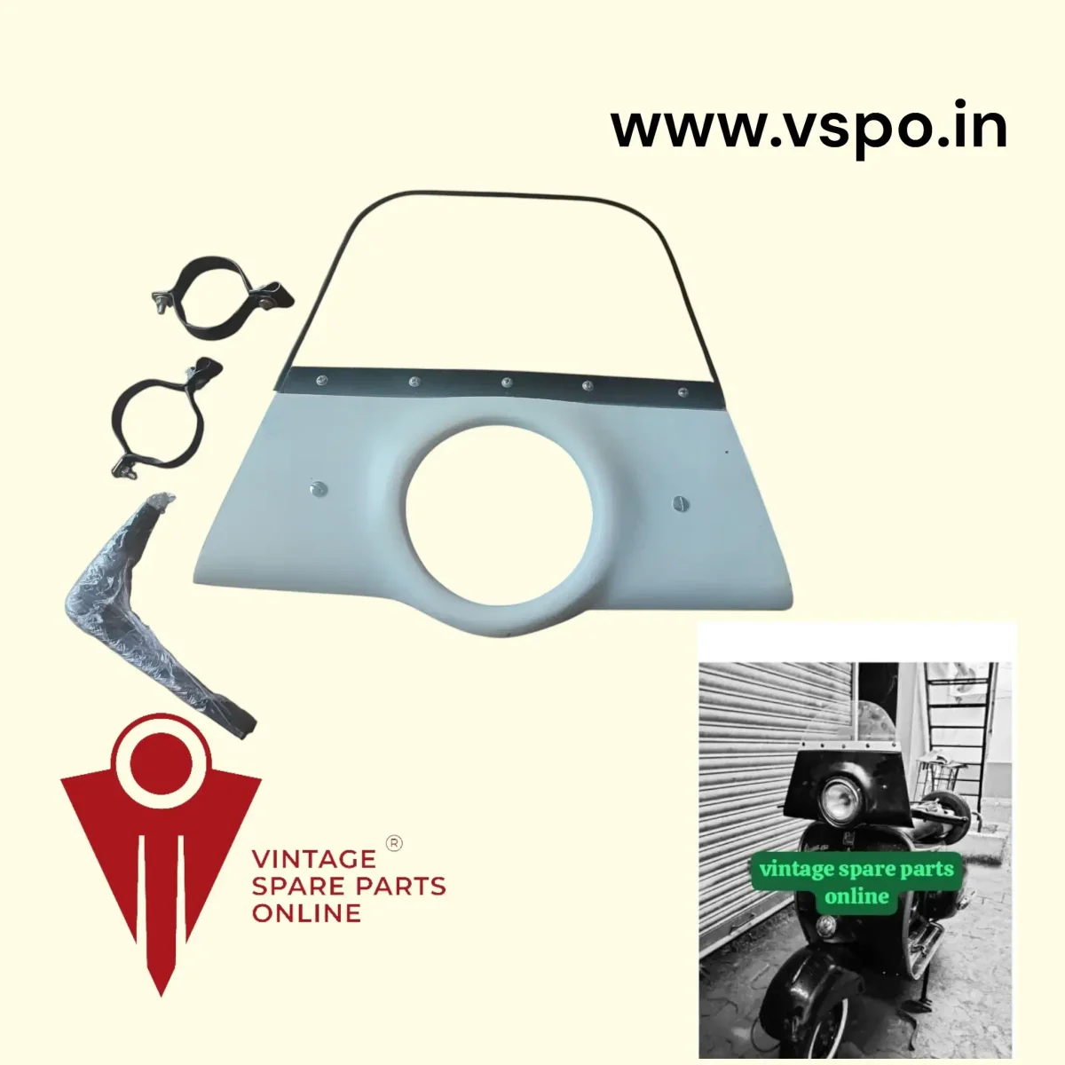 Front fibre visor with glass for vespa 150, cub, super, priya