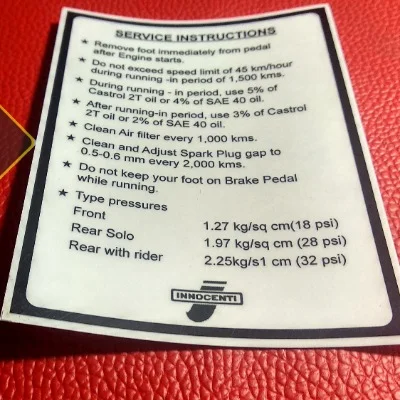 INNOCENTI SERVICE INSTRUCTION STICKER FOR LAMBRETTA