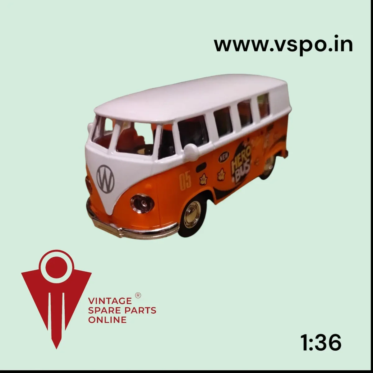 Orange White Colour Volkswagen 1:36 metal Toy Van