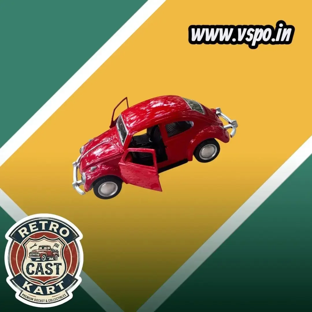 Red Vintage Volkswagen Beetle 5 inch Scale Die Cast Metal Model Toy Car