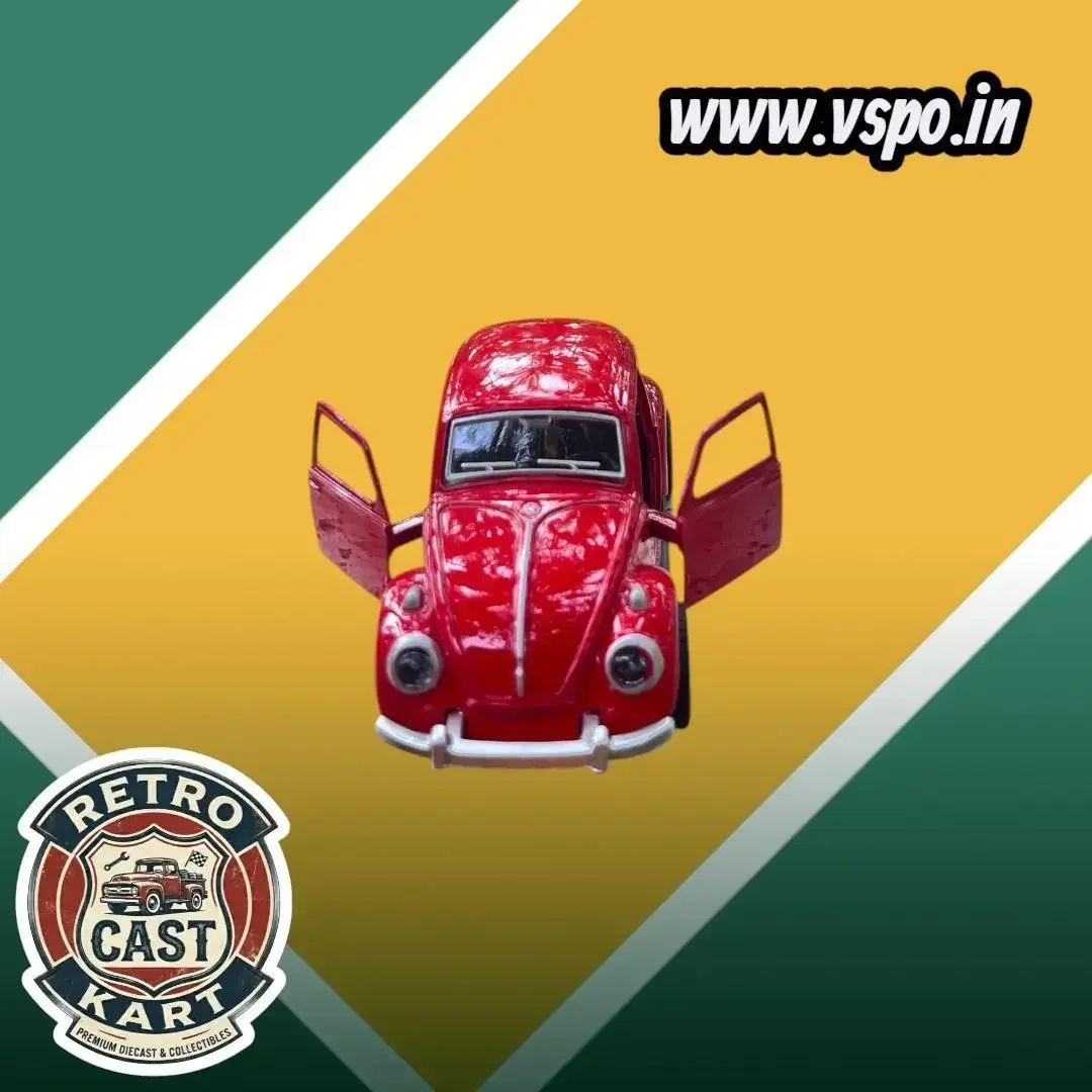 Red Vintage Volkswagen Beetle 5 inch Scale Die Cast Metal Model Toy Car 4