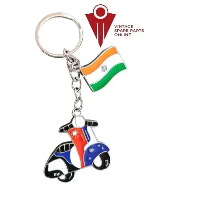 Scooter Designed Dark Blue Red White Metal Keychain