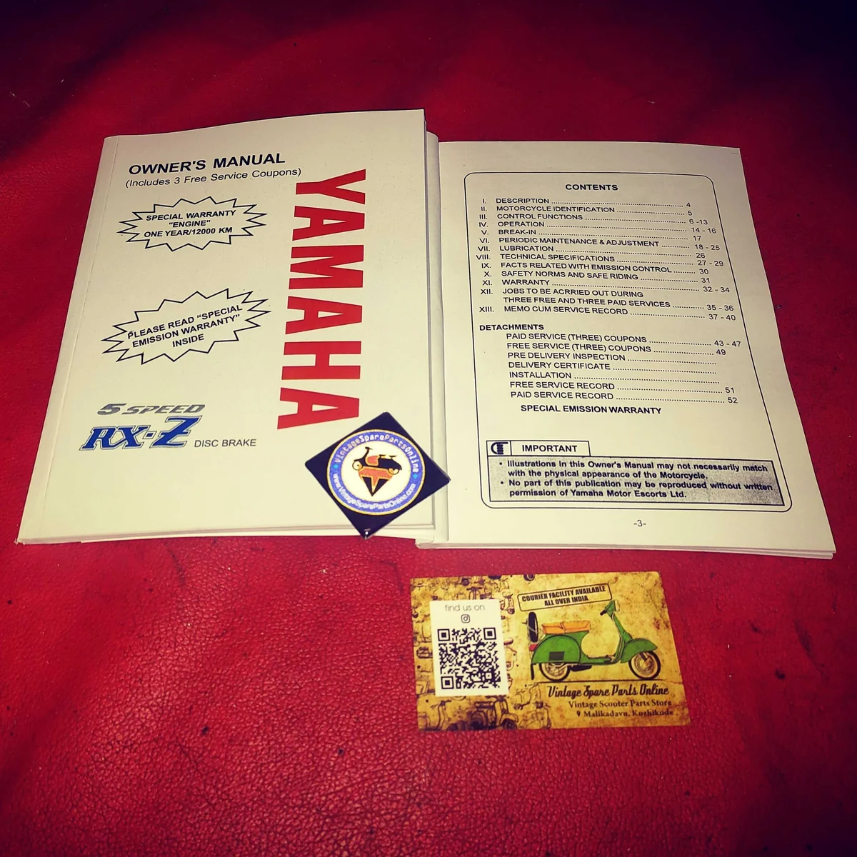 YAMAHA RX-Z 5 SPEED OWNER'S MANUAL BOOK RE-PRINTED AS ORIGINAL