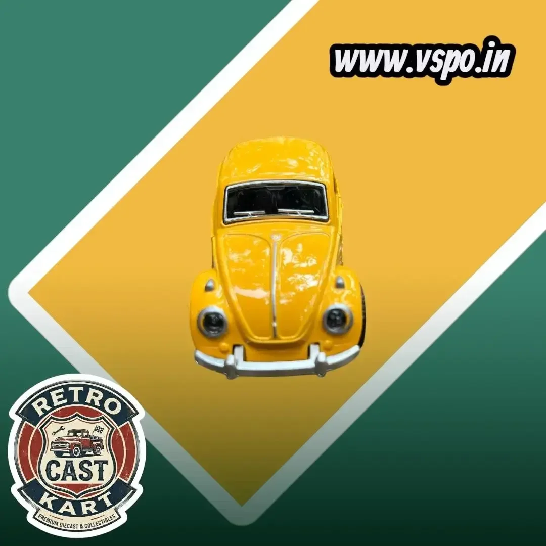 Yellow Vintage Volkswagen Beetle 5 inch Scale Die Cast Metal Model Toy Car
