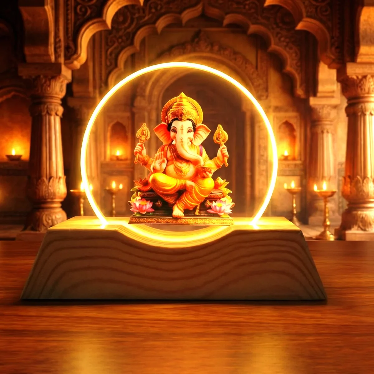 Lord Ganesha Acrylic LED Night Lamp – Warm Golden Glow