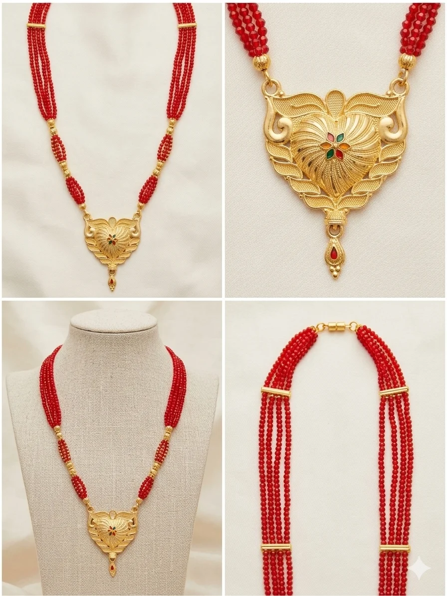 Red Beaded Gold-Plated Necklace