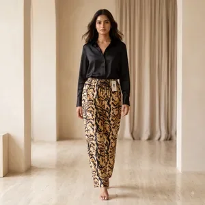 Brown Printed Wide Leg Trousers For Women 2