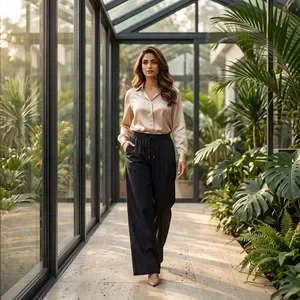 Black Rayon Straight Fit Solid Palazzo Pant For Women 4