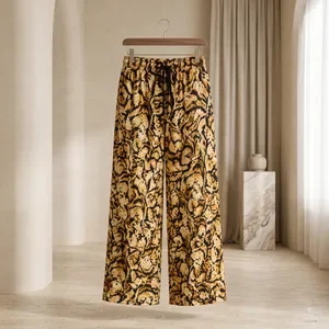 Brown Printed Wide Leg Trousers For Women 5