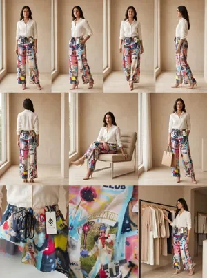 Multicolor Printed Wide Leg Pants For Women 6