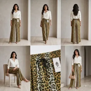 Brown Leopard Print Wide Leg Pants For Women 3