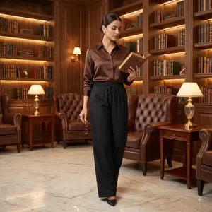 Black Rayon Straight Fit Solid Palazzo Pant For Women 3