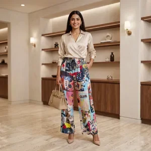 Multicolor Printed Wide Leg Pants For Women 4