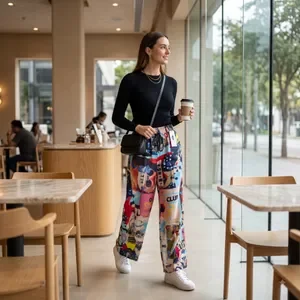 Multicolor Rayon Relaxed Fit Abstract Graphic Print Palazzo Pant For Women 5