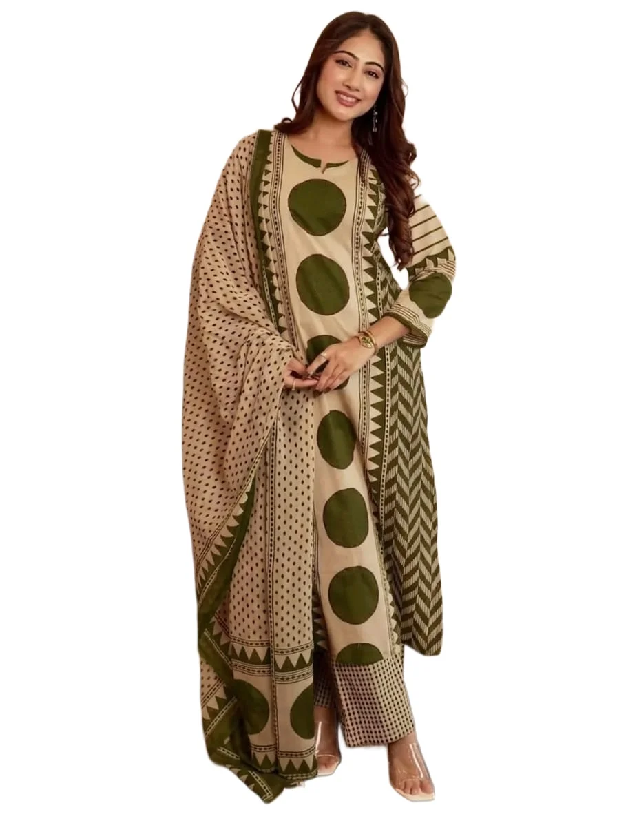 Gleema Dhurandr Green Viscose Printed Kurta Pant Dupatta Set for Women | Elegant Ethnic Suit Set โ Maplle