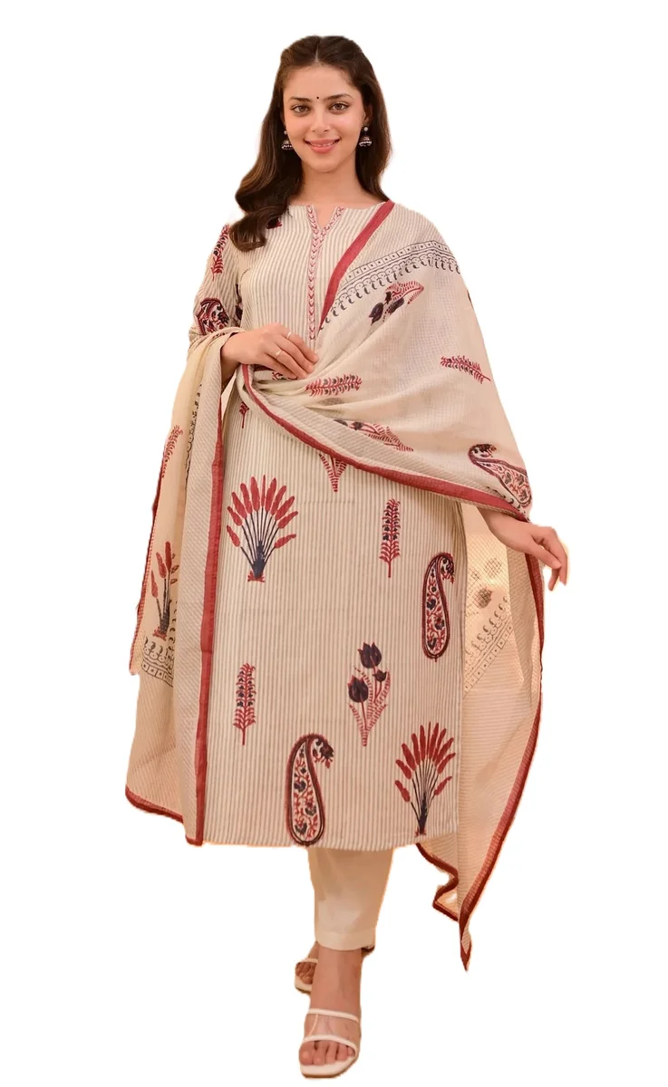Gleema Dhira Off White Viscose Printed Kurta Pant Dupatta Set for Women | Elegant Ethnic Suit โ Maplle