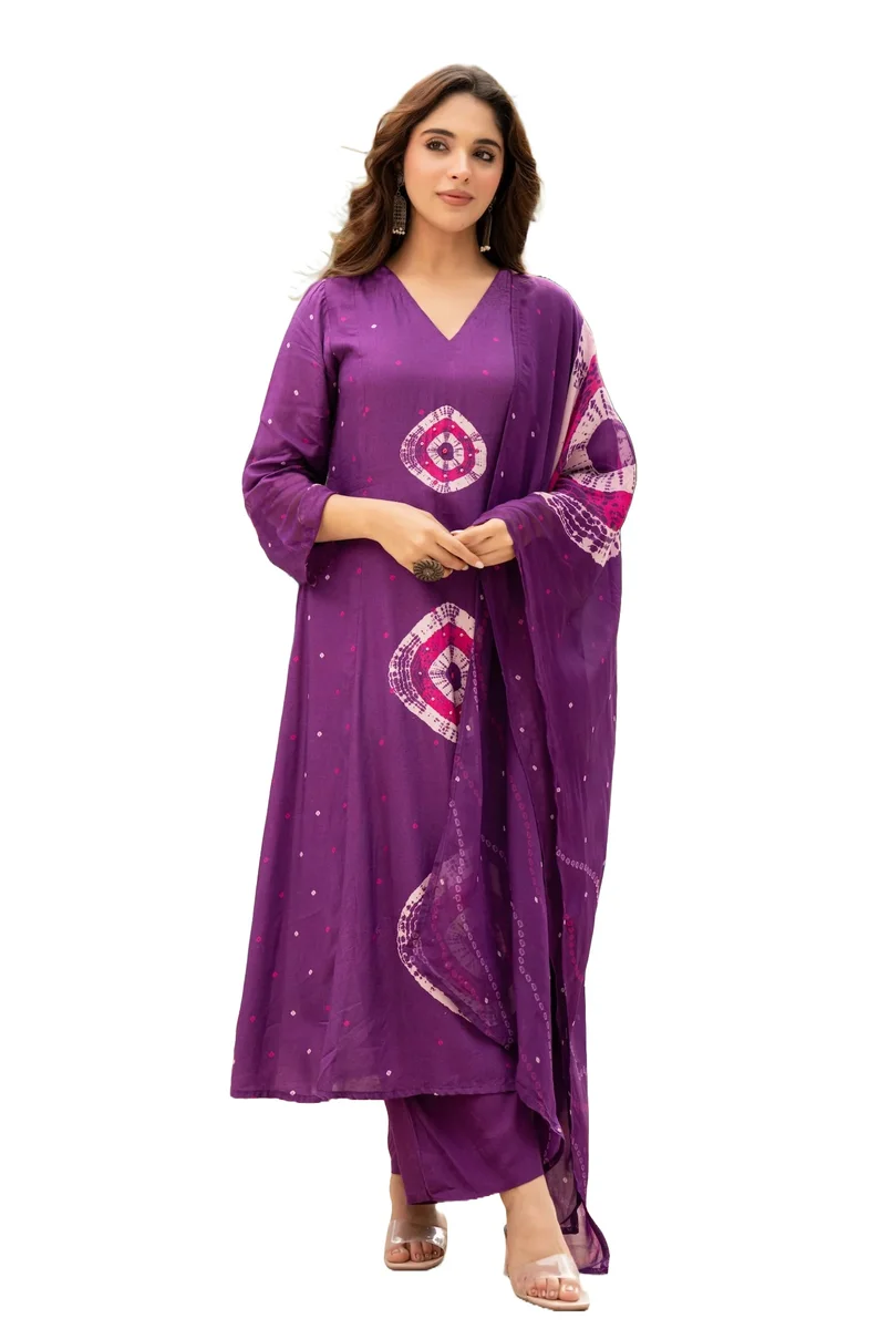 Gleema Women's purple Kurta Pant Set With Dupatta โ Maplle