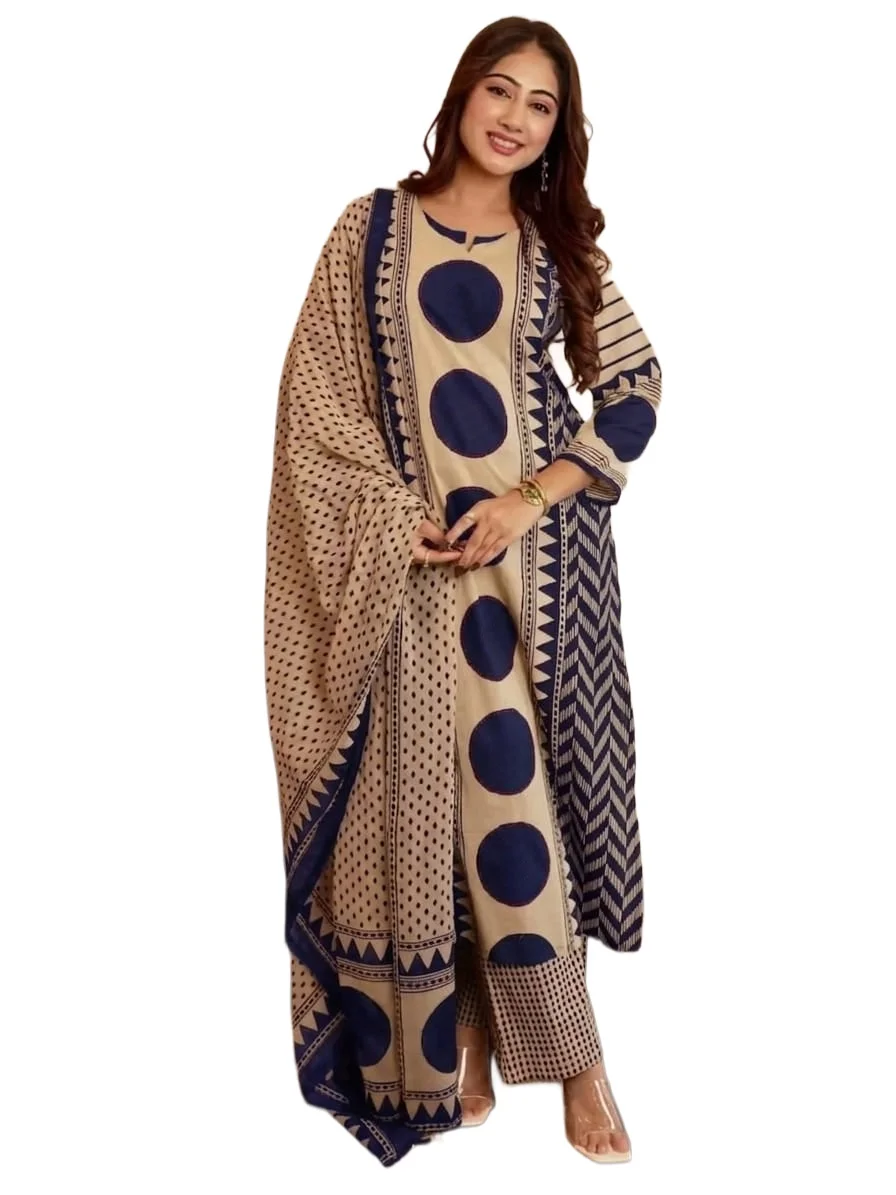 Gleema Dhurandr Morepeach Blue Viscose Printed Kurta Pant Dupatta Set for Women | Ethnic Suit Set โ Maplle