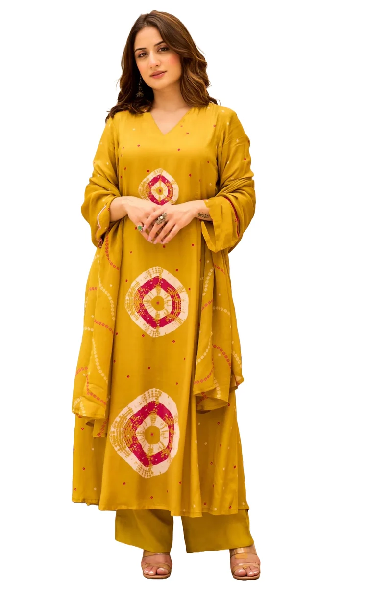 Gleema Women's yellow Kurta Pant Set With Dupatta โ Maplle
