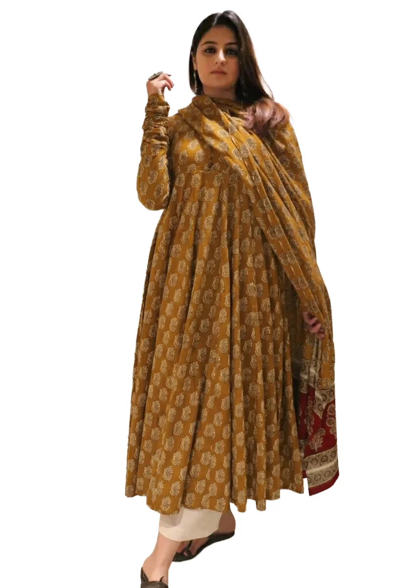 Gleema Chili Yellow Viscose Printed Kurta Pant Dupatta Set for Women | Mustard Yellow Ethnic Suit โ Maplle