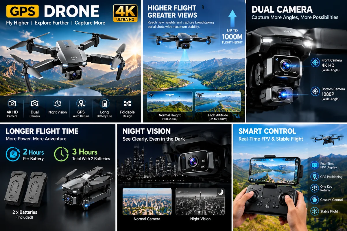 EVO 4K Dual Camera GPS Drone with Night Vision & 2 Batteries