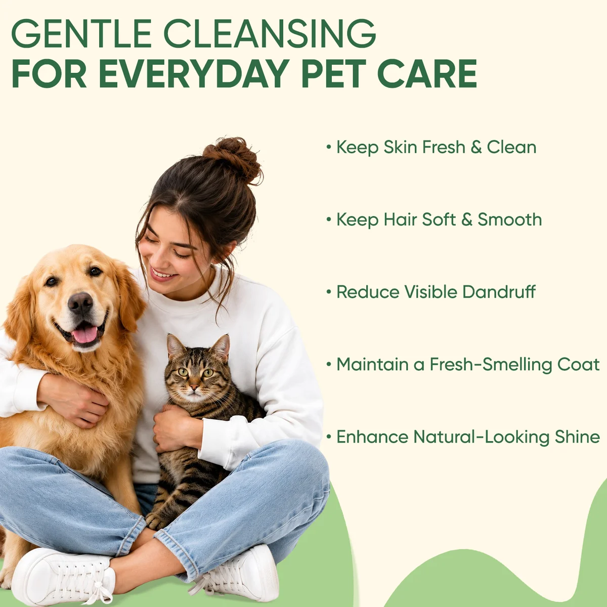 Pet owner with cat and dog