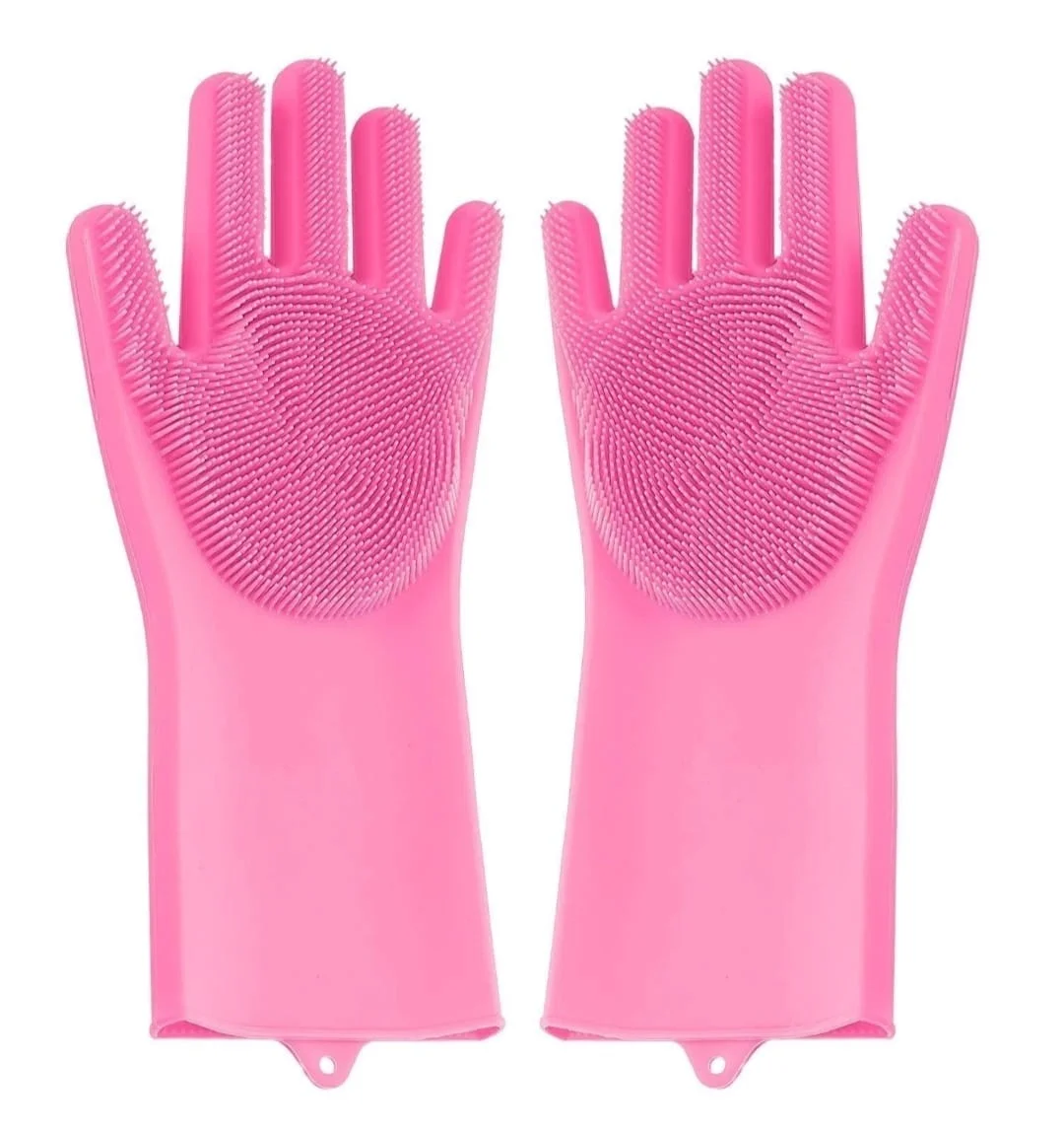 Silicon Cleaning Gloves- Multicolor Reusable Scrubber For Pets Pack Of 2 2