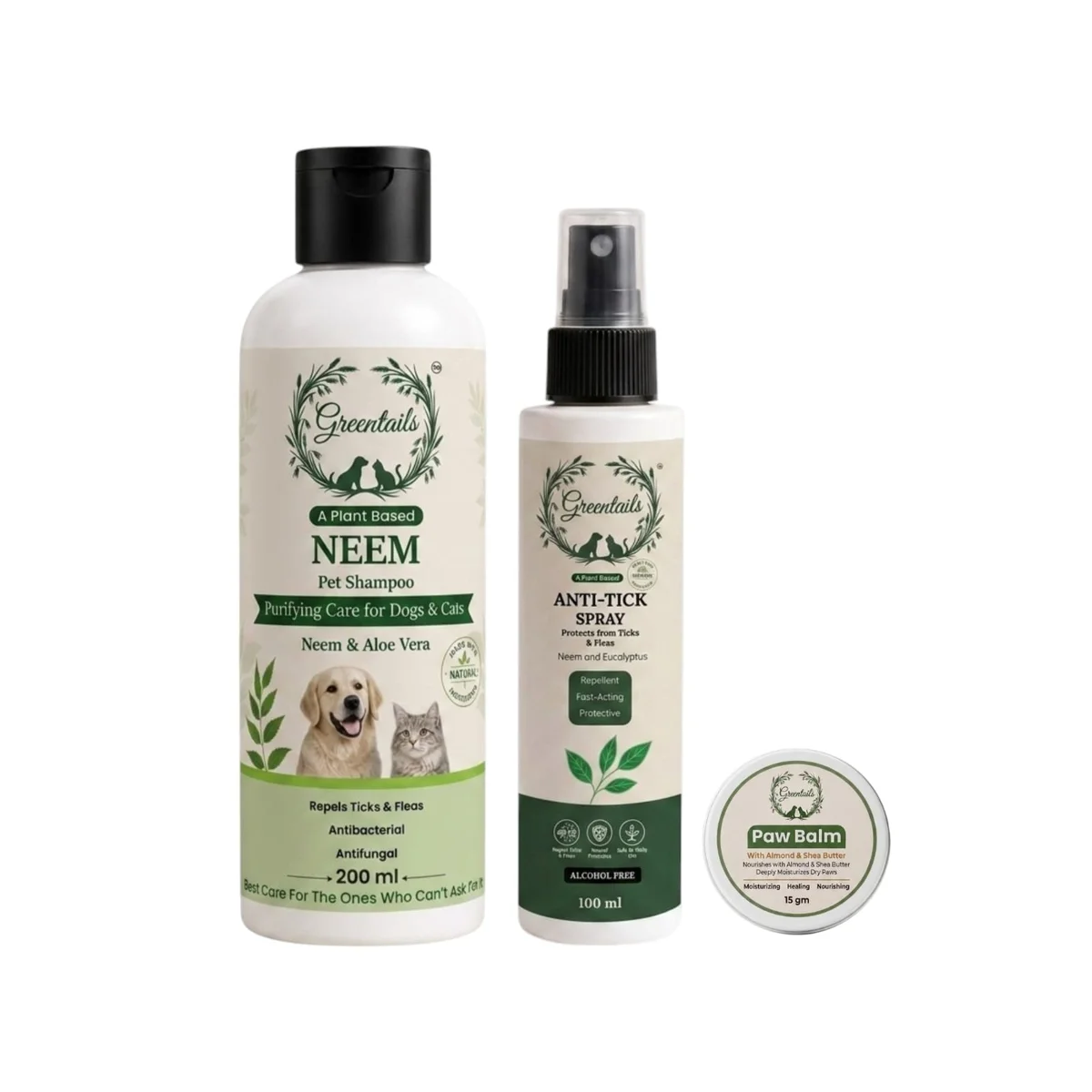 Basic Pet Care Grooming Kit, Pack Of 3 (Neem Shampoo 200 Ml, Anti-Tick Spray 100 Ml And Paw Balm 15 Gm)