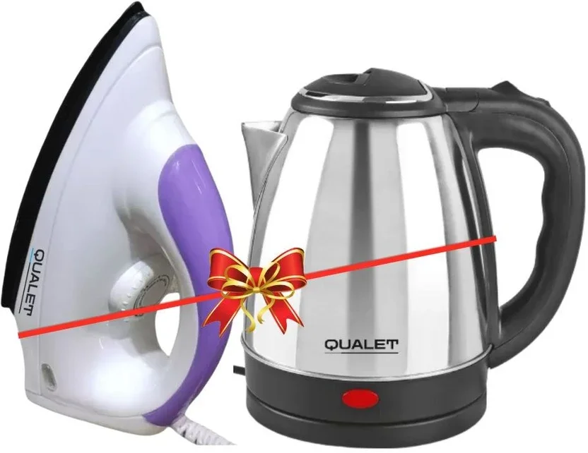 क्वालेट Super Combo Super Efficient Glitter Electric Kettle (2 L, Silver) & ड्राई आयरन