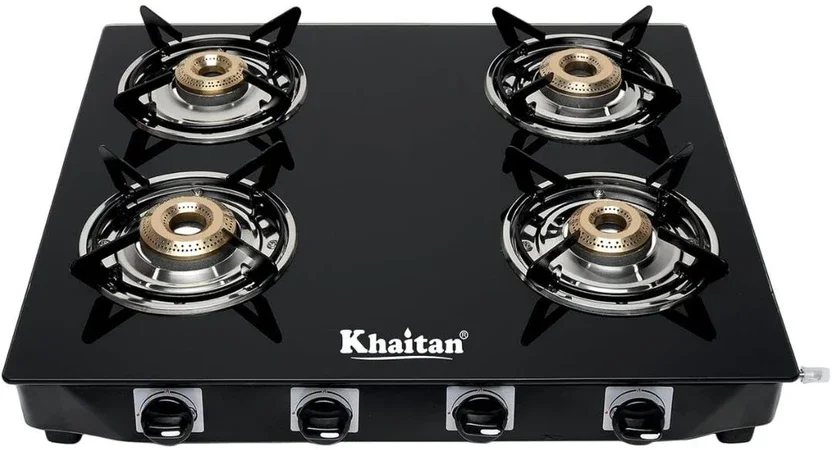 खेतान 4 Burner Active Forged Black Toughened ग्लास मैनुअल गैस चूल्हा