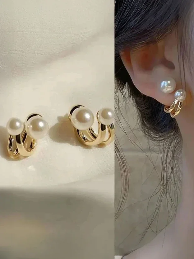 एग्ज़ॉटिक Korean Trendy Earrings For Women and Girls Pearl Alloy Stud Earring