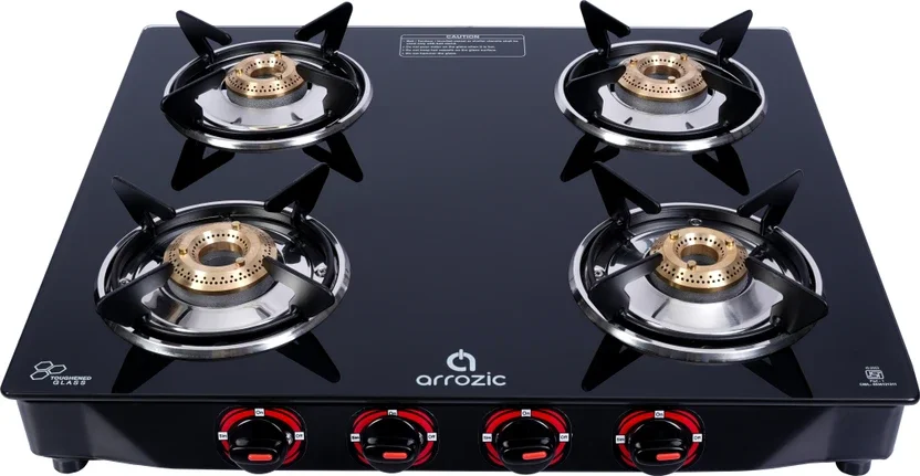 arrozic Arrow 4 Burner Black Glass Manual Gas Stove