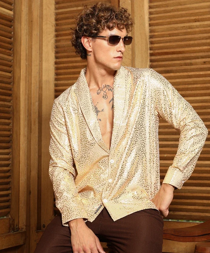 CAHOOT Men Printed Casual Beige Shirt