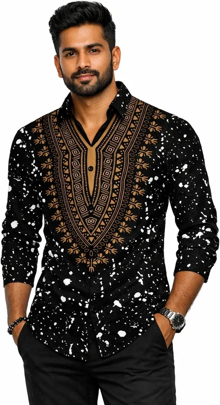 KAPURIYA FAB Men Printed Casual Black Shirt