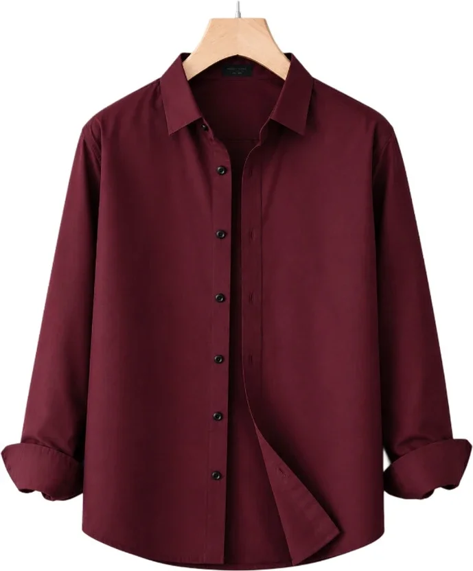 THE WINE HOUSE Men Solid Casual Maroon Shirt