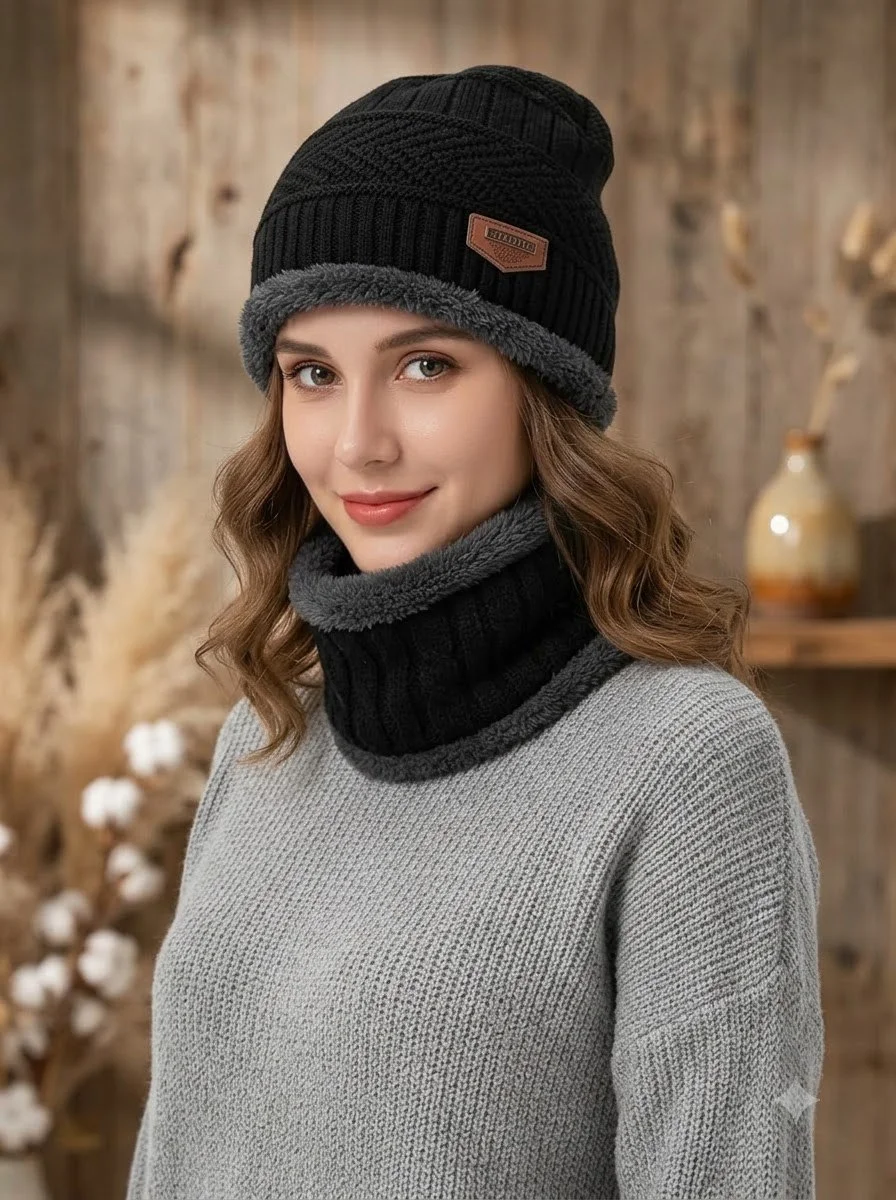 Winter Beanie Cap with Neck Warmer