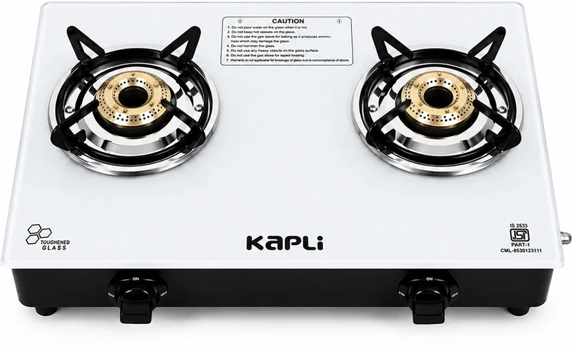 कपली Toughened Glass Gas Stove Cooktop Manual| High Efficiency Cast Iron For LPG मैनुअल गैस चूल्हा