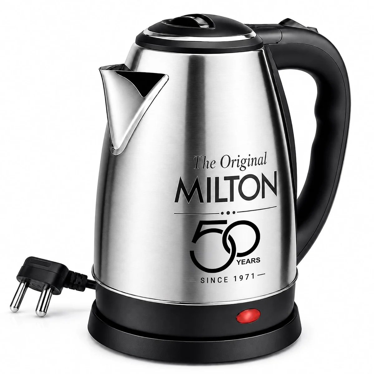 Milton Euroline Go Electro Stainless Steel Electric Kettle 1.2L, 1350 Watts, Portable Electric Kettle for Home, Office, Cool-touch Handle & Lid, Auto Cut-off, Detachable 360 Degree Connector, Silver