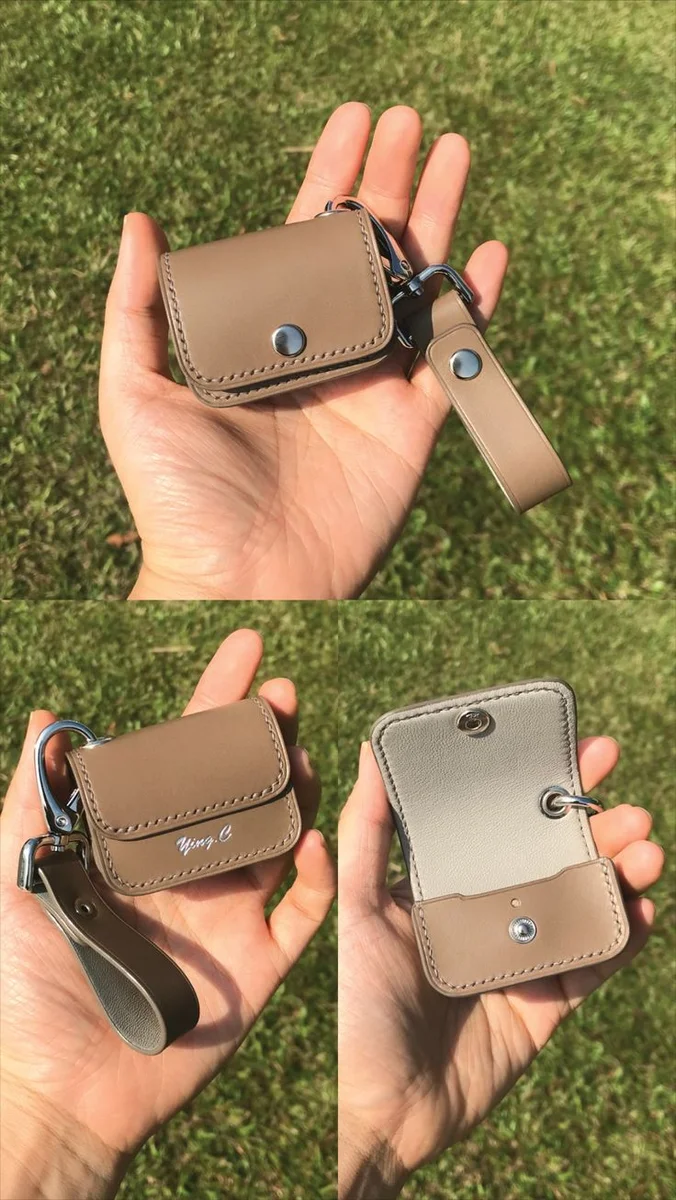 Handcrafted Leather Earbuds Cover with Carabiner Clip