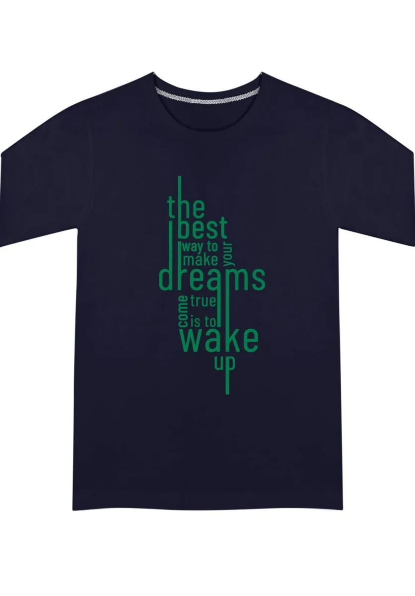 Motivational Quote Cotton T-Shirt – “Make Your Dreams Come True” | Navy Blue