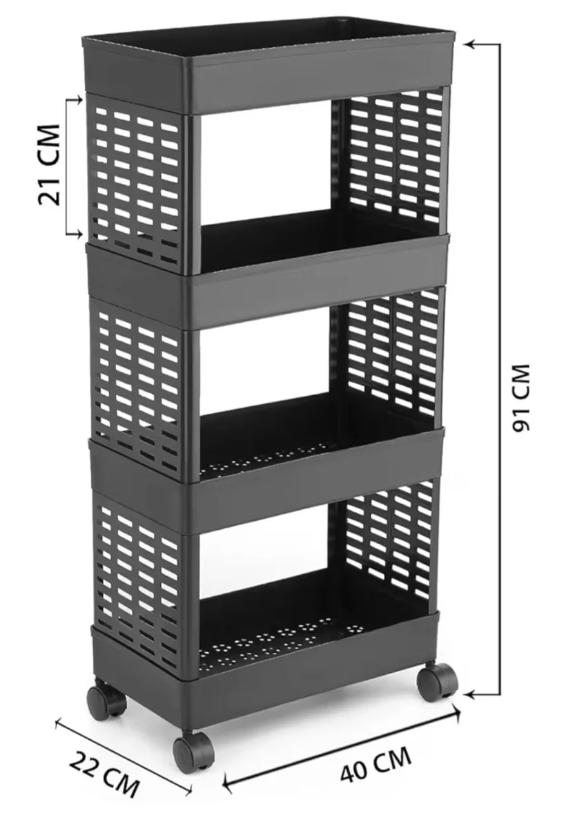3-Tier Rolling Storage Cart with Wheels – Metal Mesh Multipurpose Organiser