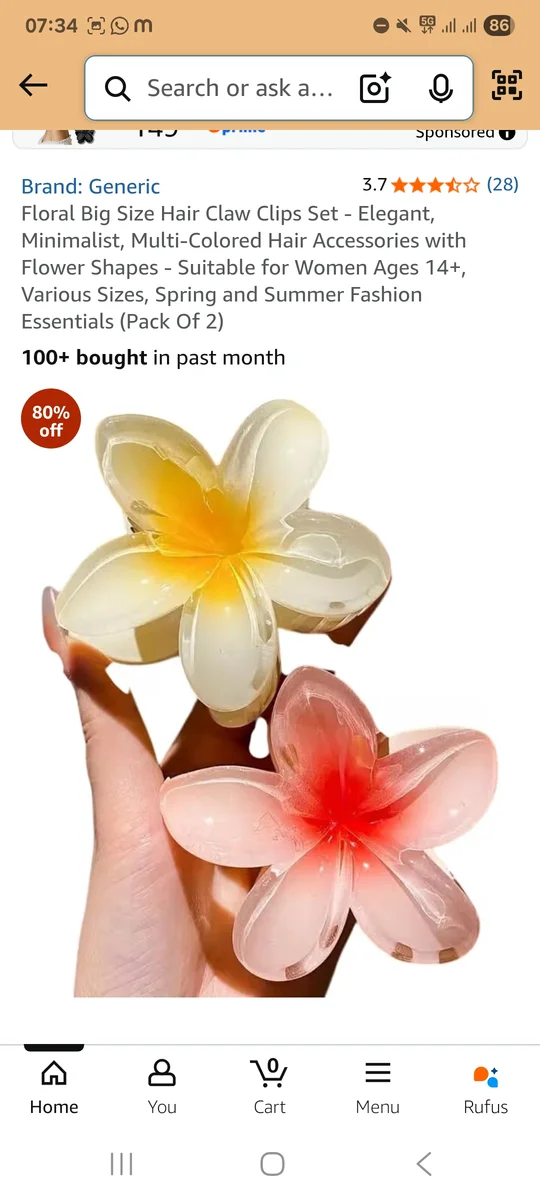 Floral Hair Claw Clips for Women – Elegant Flower-Shaped Hair Accessories | Pack of 2